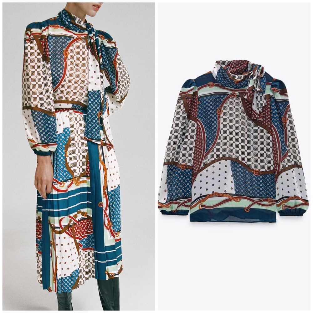 ZARA Multicolor Print Blouse - L - Picture 3 of 6